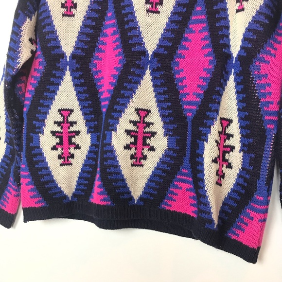 TOBI Aztec Print Hot Pink Blue Black Knit Sweater - Picture 3 of 5